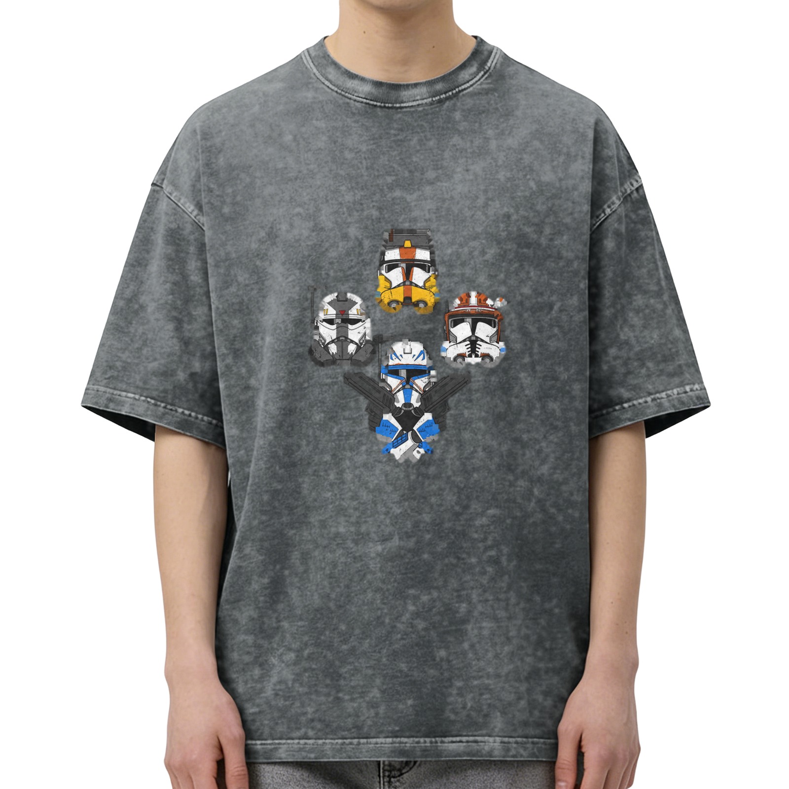 Star Wars Clone Trooper Helmets Dark Wash Graphic T-Shirt