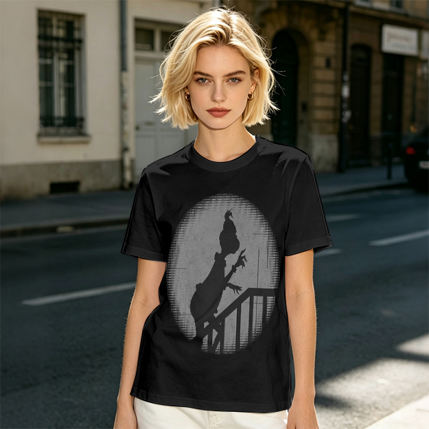 Olive Green T-Shirt With Grinch Silhouette On Staircase Print