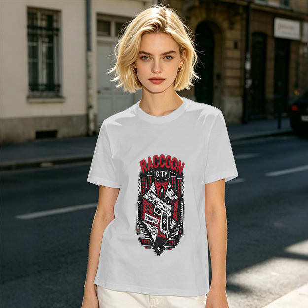 Olive T-Shirt With Raccoon City Gun Graphic Print