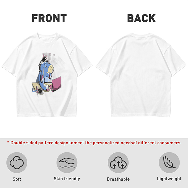 Olive T-Shirt Featuring Eeyore Using a Laptop