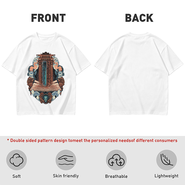 Olive T-Shirt With Ornate Architectural Book Print
