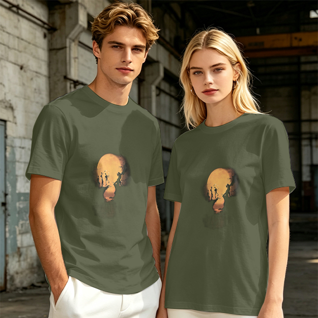 Olive Green T-Shirt With Abstract Skull Graphic Print