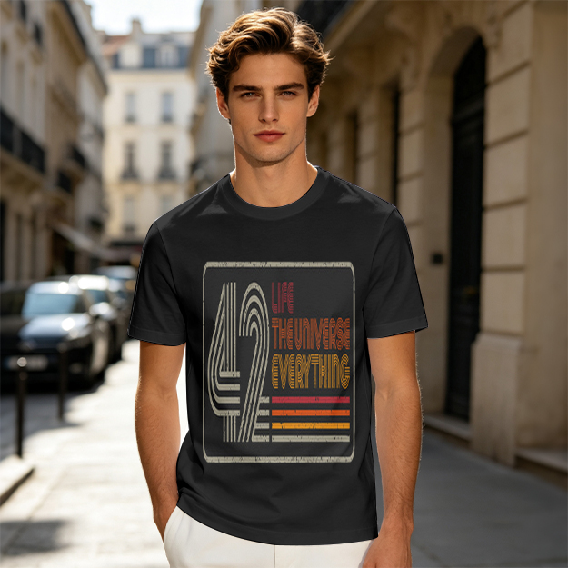 42 Life The Universe Everything Retro Graphic Olive T-Shirt