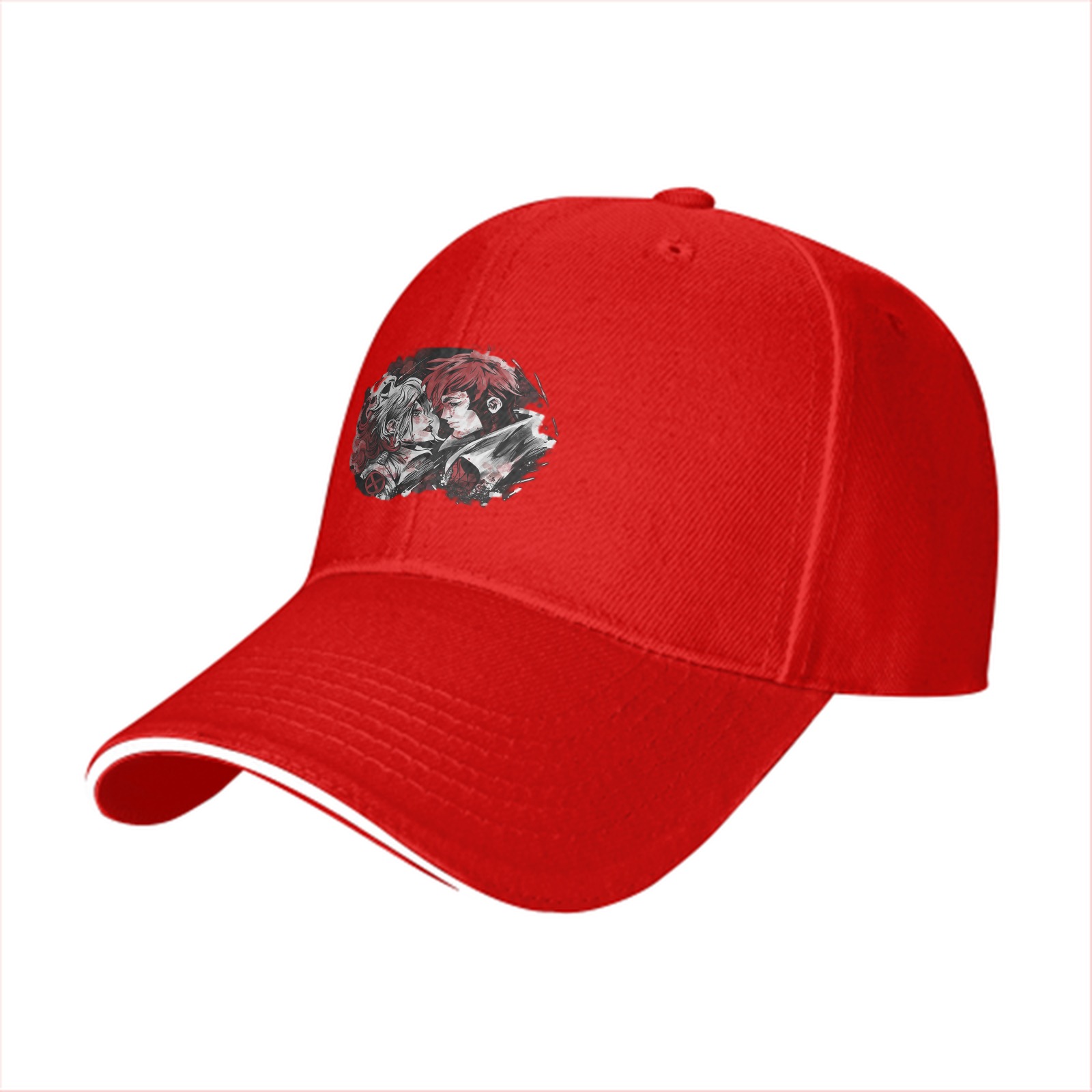 Black Baseball Cap With Anime Character Art Print
