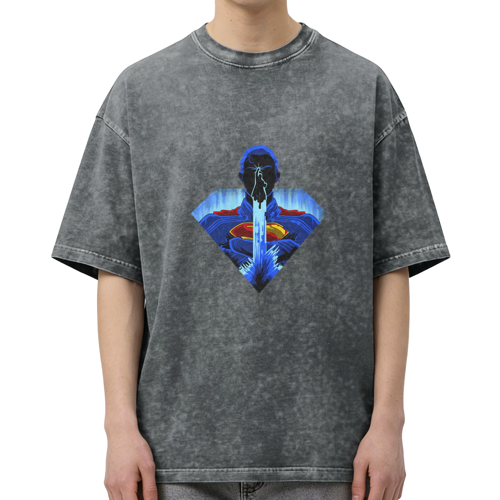 Washed black oversized t-shirt with Superman laser eye graphic