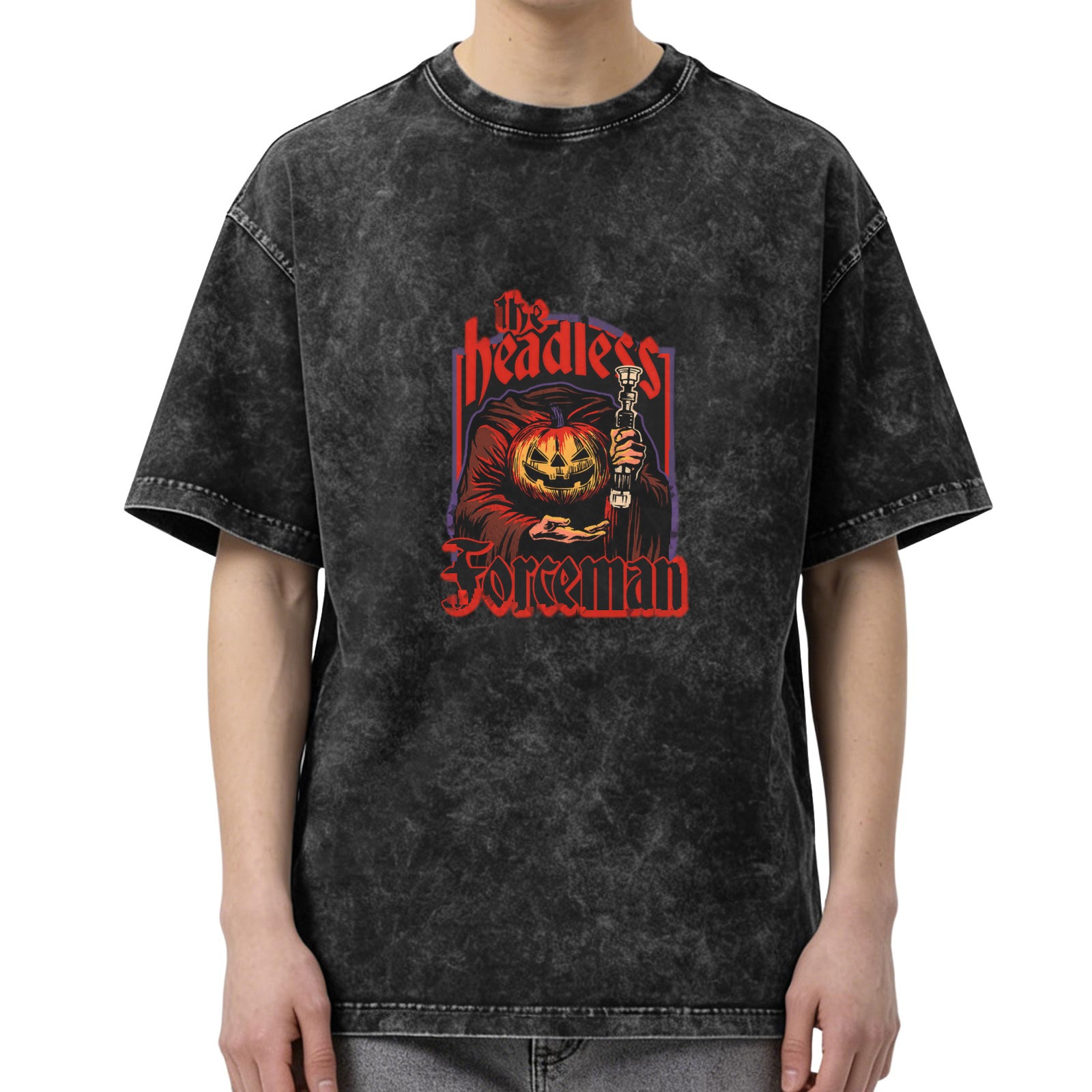 Headless Foreman Pumpkin Graphic Dark Wash T-Shirt