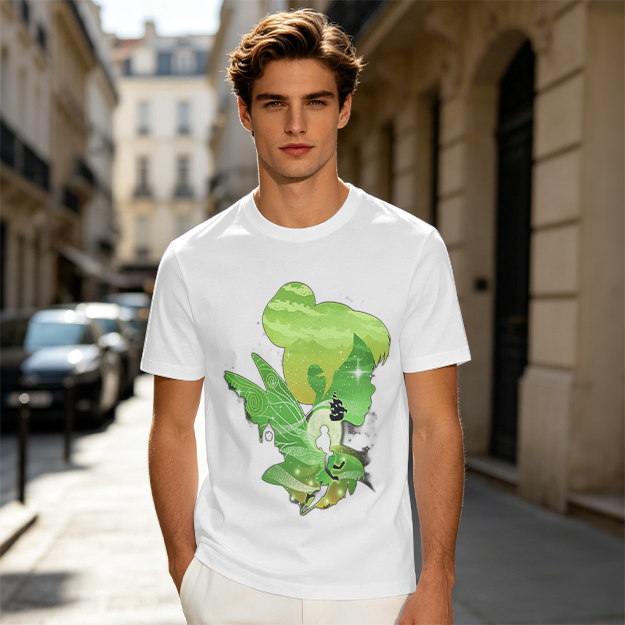 Olive T-shirt with fairy silhouette graphic design