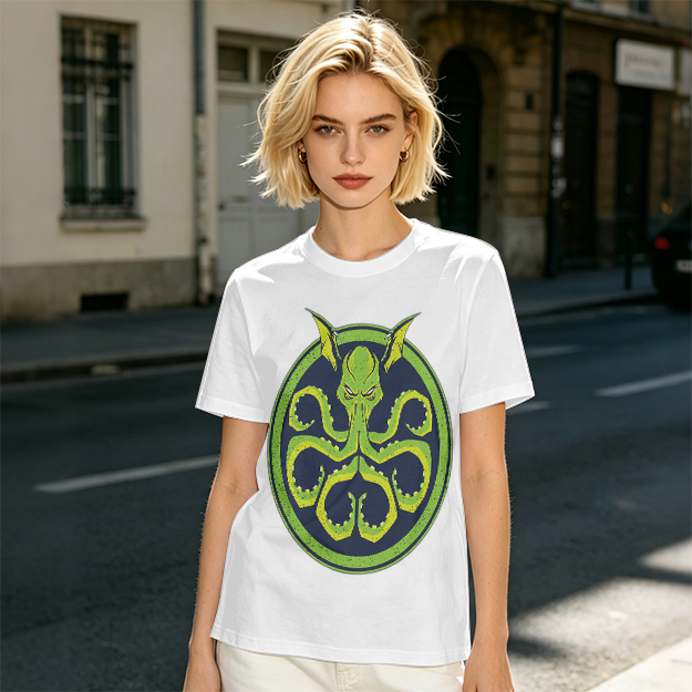 Olive Green T-Shirt with Octopus Demon Graphic Print