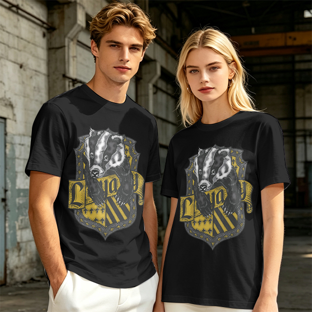 Olive T-Shirt With Hufflepuff Badger Crest Graphic