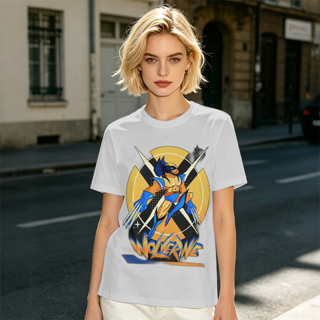 Olive Wolverine Graphic T-Shirt Featuring X-Men Symbol Art