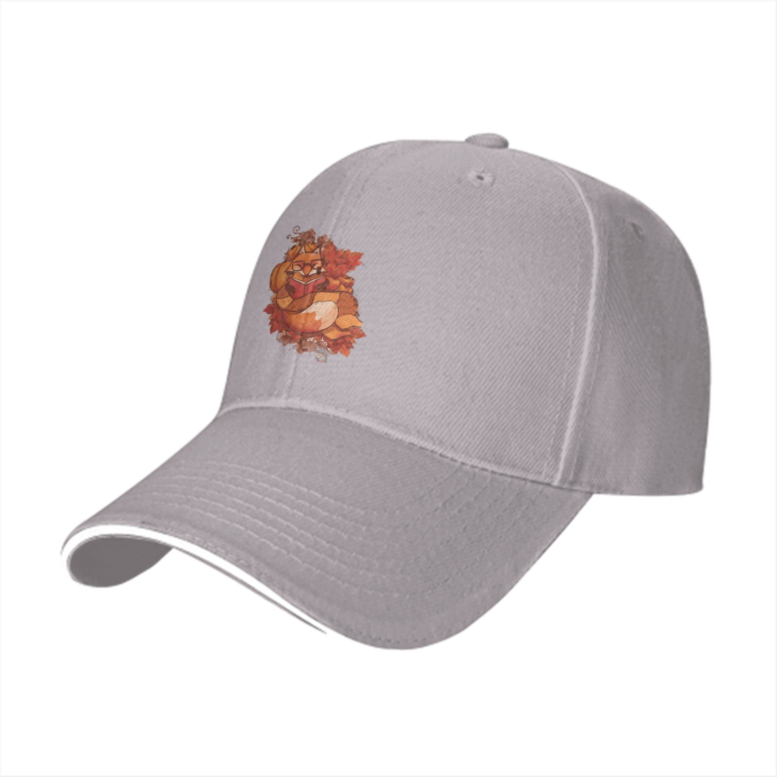 Black Baseball Cap with Autumn Fox and Pumpkin Graphic
