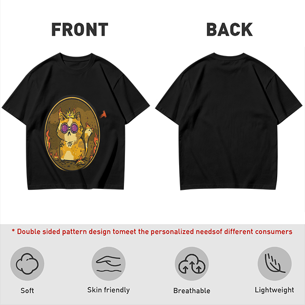Olive T-Shirt With Flaming Royal Cat Wearing Sunglasses Print