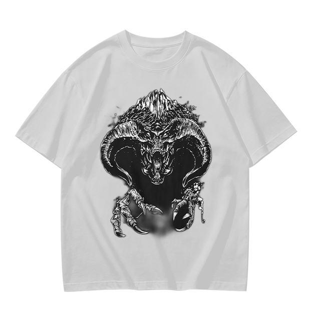 Olive T-Shirt With Dark Fantasy Demon Monster Graphic Print