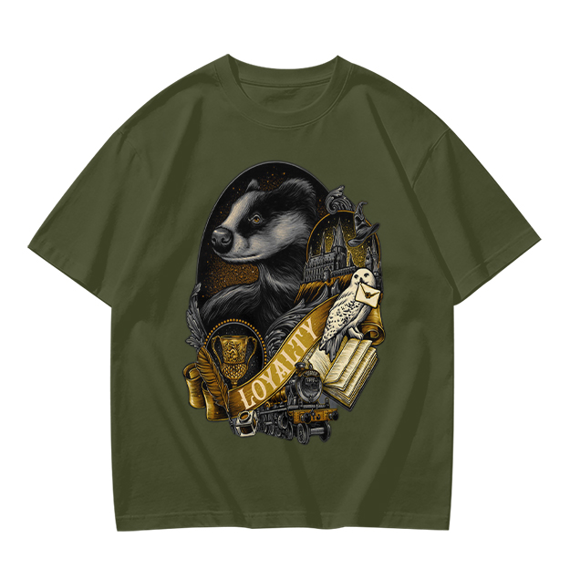 Olive Green Hufflepuff Loyalty Badger Graphic T-Shirt
