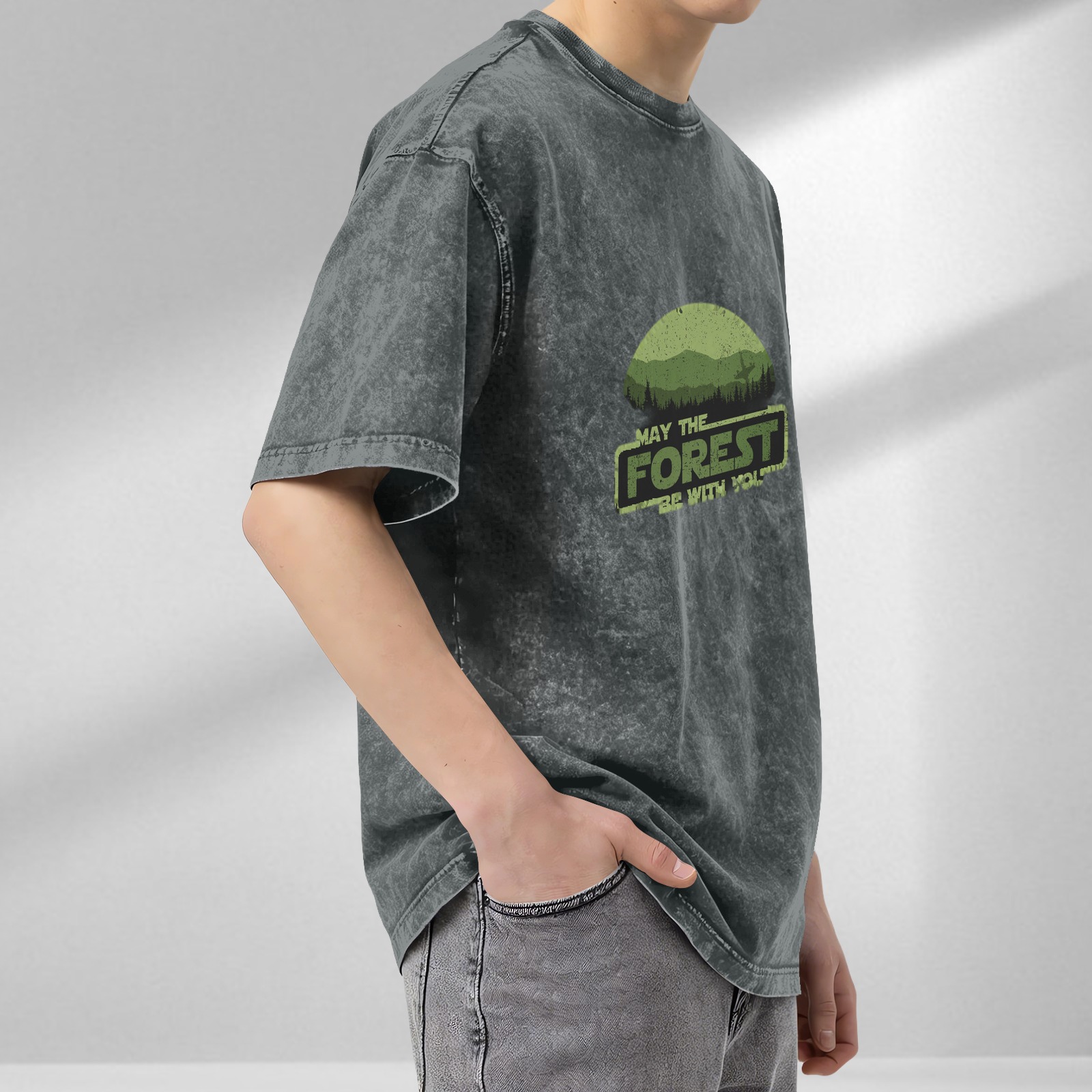 May The Forest Be With You Graphic Acid Wash T-Shirt