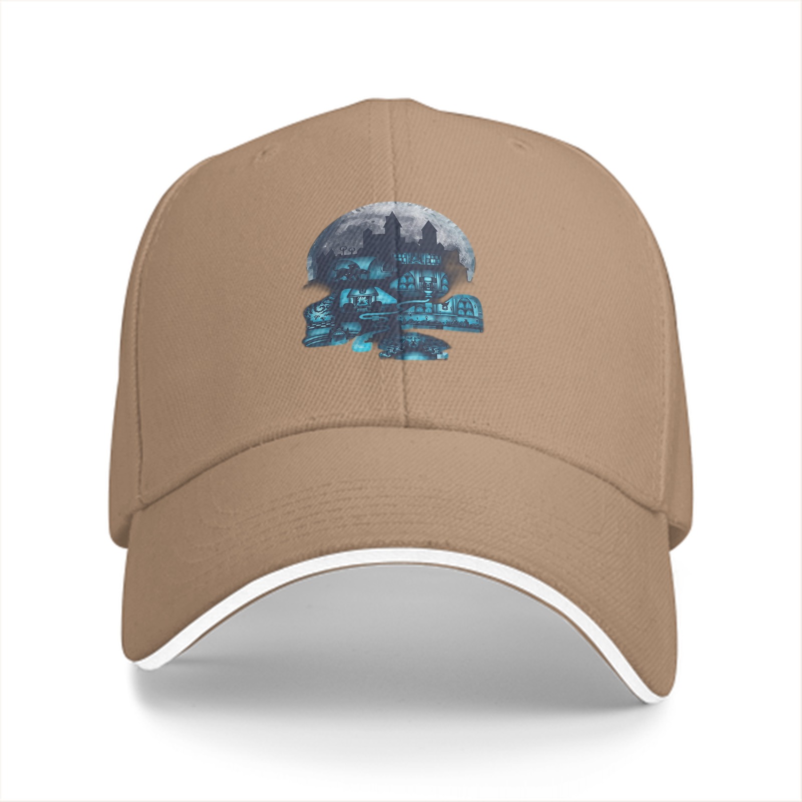 Black Baseball Cap With Haunted Mansion Skull Moon Graphic