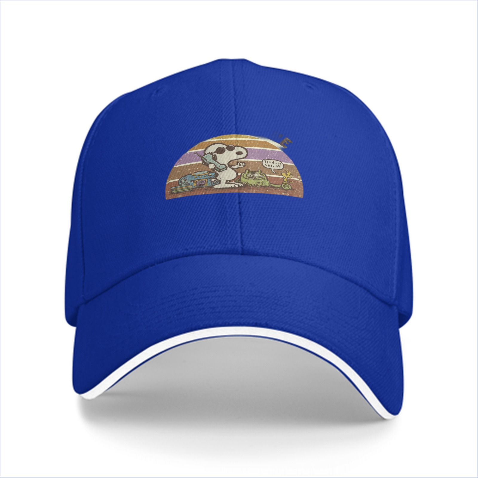 Black baseball cap with Snoopy retro sunset graphic print