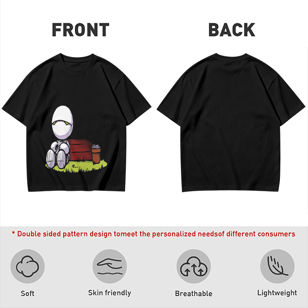 Olive T-Shirt With Sad Sitting Robot Graphic Print