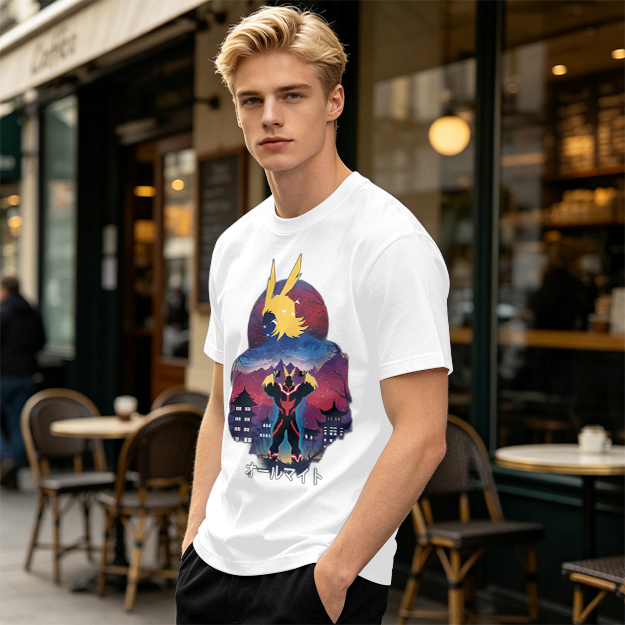 Olive t-shirt with All Might anime character graphic print