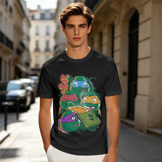 Olive T-Shirt Featuring Teenage Mutant Ninja Turtles With Pizza