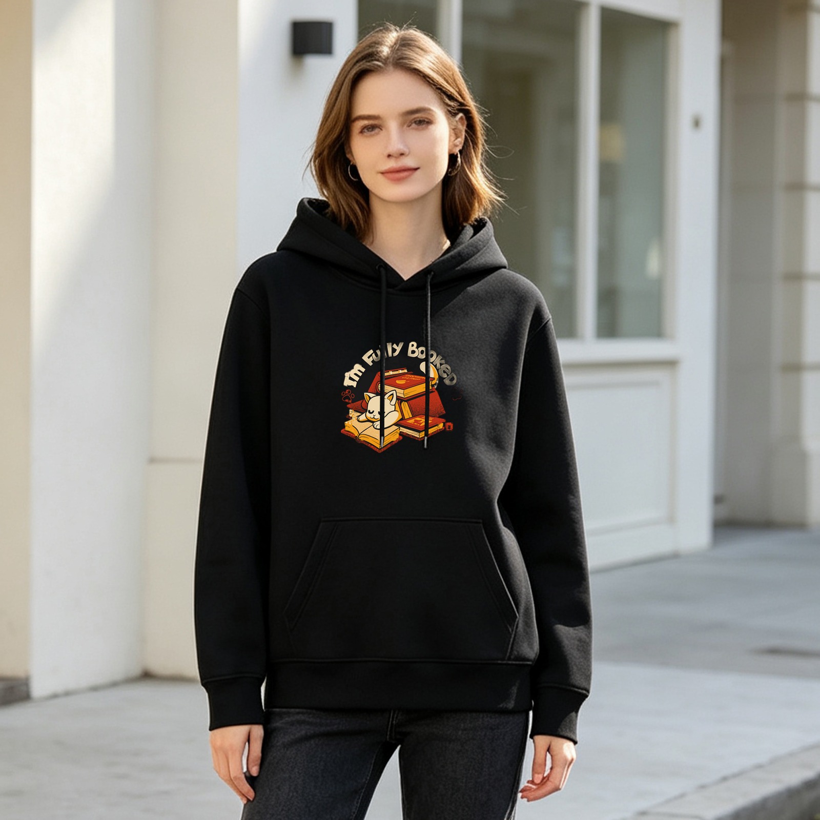 I'm Fully Booked Cat and Books Graphic Hoodie
