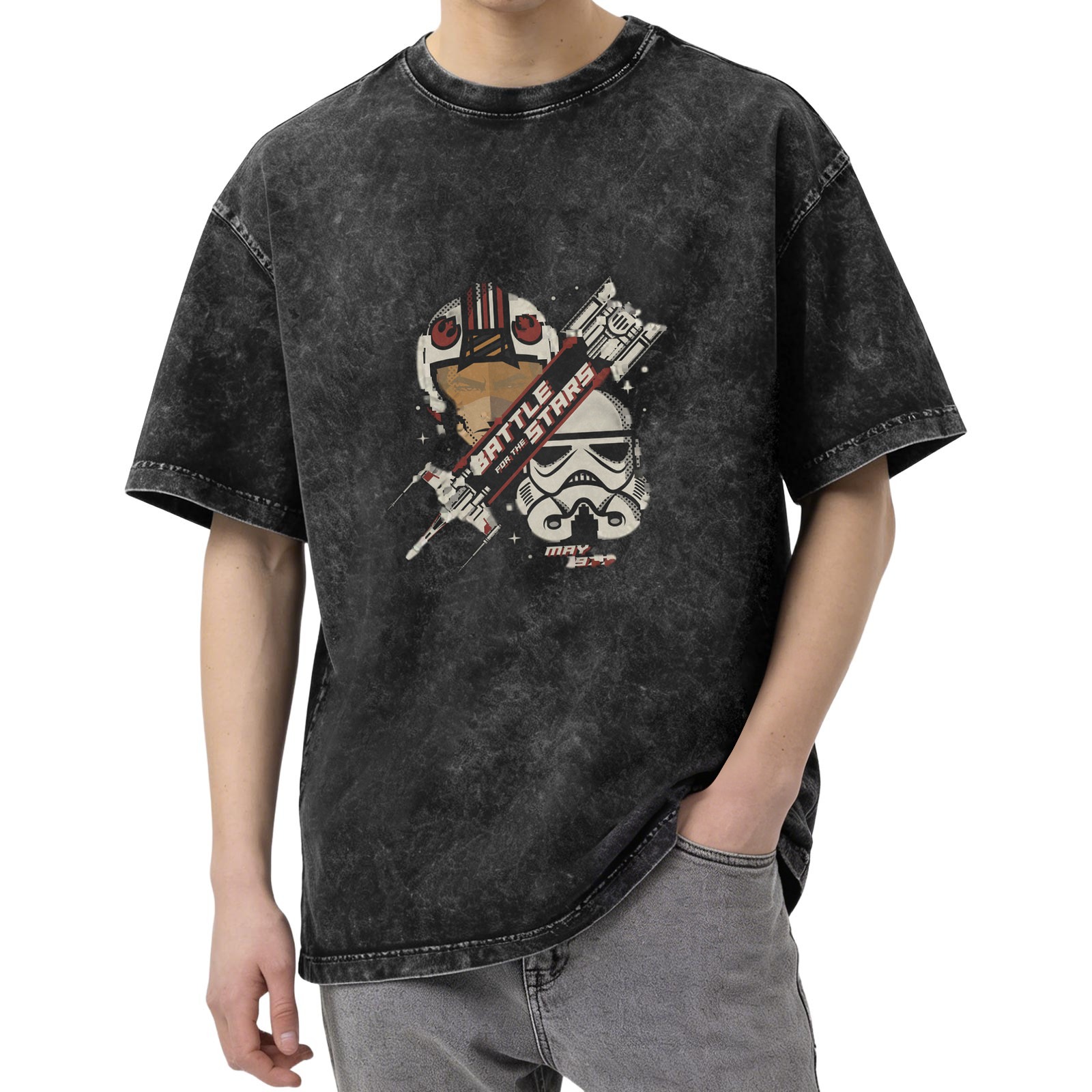 Star Wars Battle For The Stars Graphic Acid Wash T-Shirt