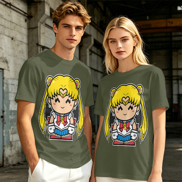 Olive T-shirt with Chibi Sailor Moon Graphic Print