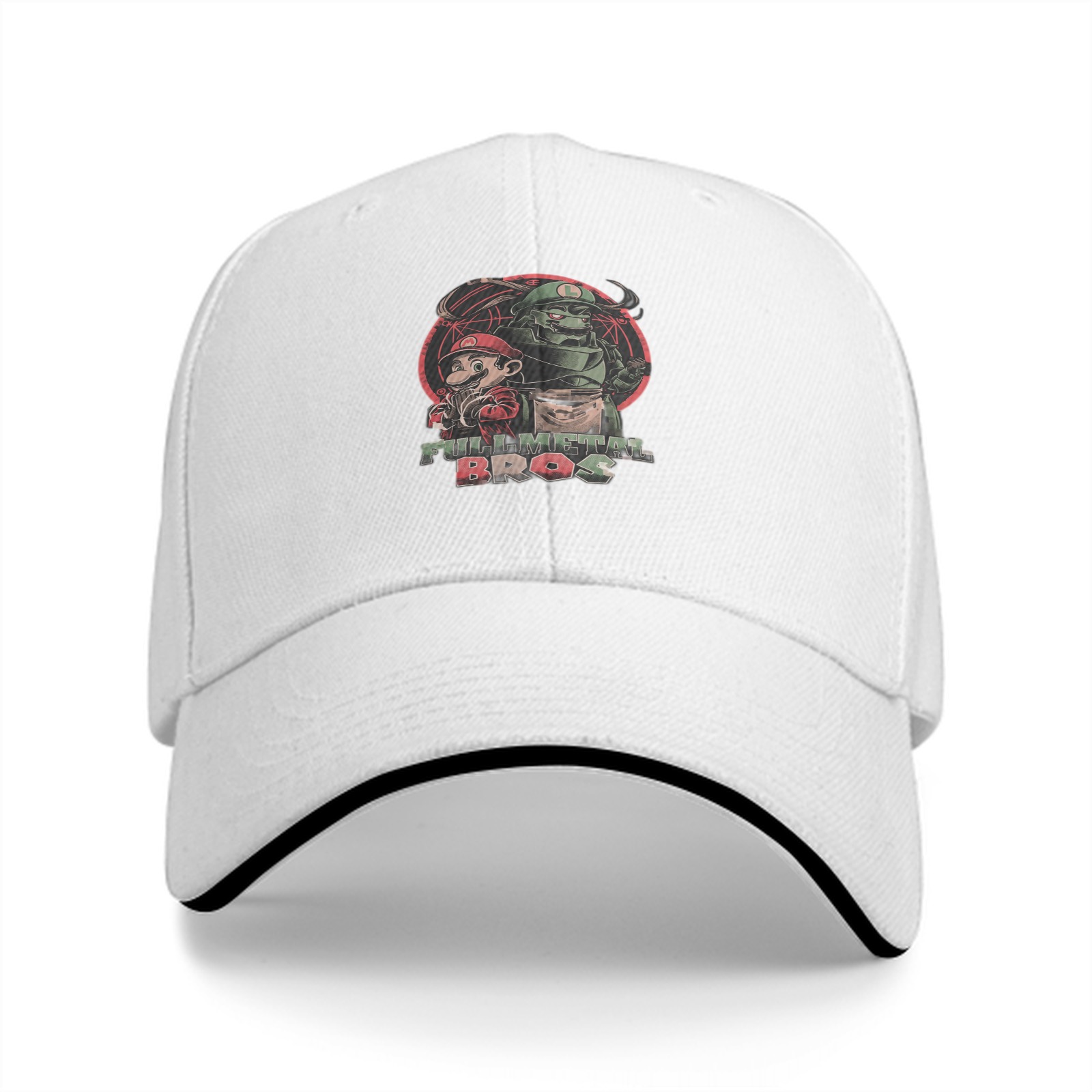 Black baseball cap with Full Metal Bros graphic print