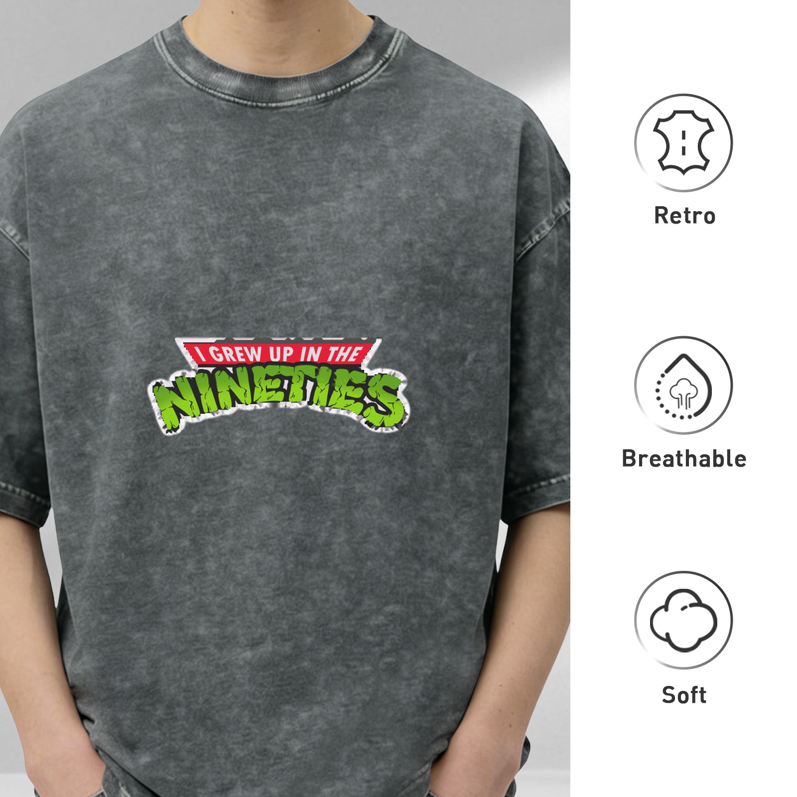 I Grew Up In The Nineties Acid Wash Graphic T-Shirt