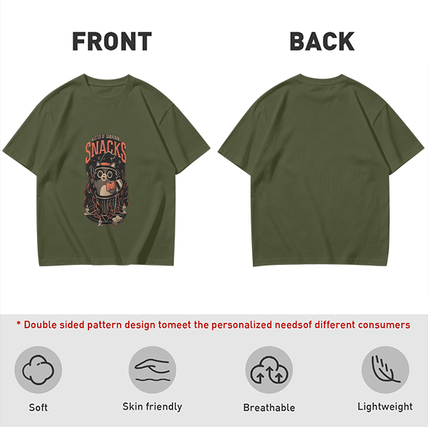 Olive T-Shirt With Raccoon Wizard Snacks Graphic Print