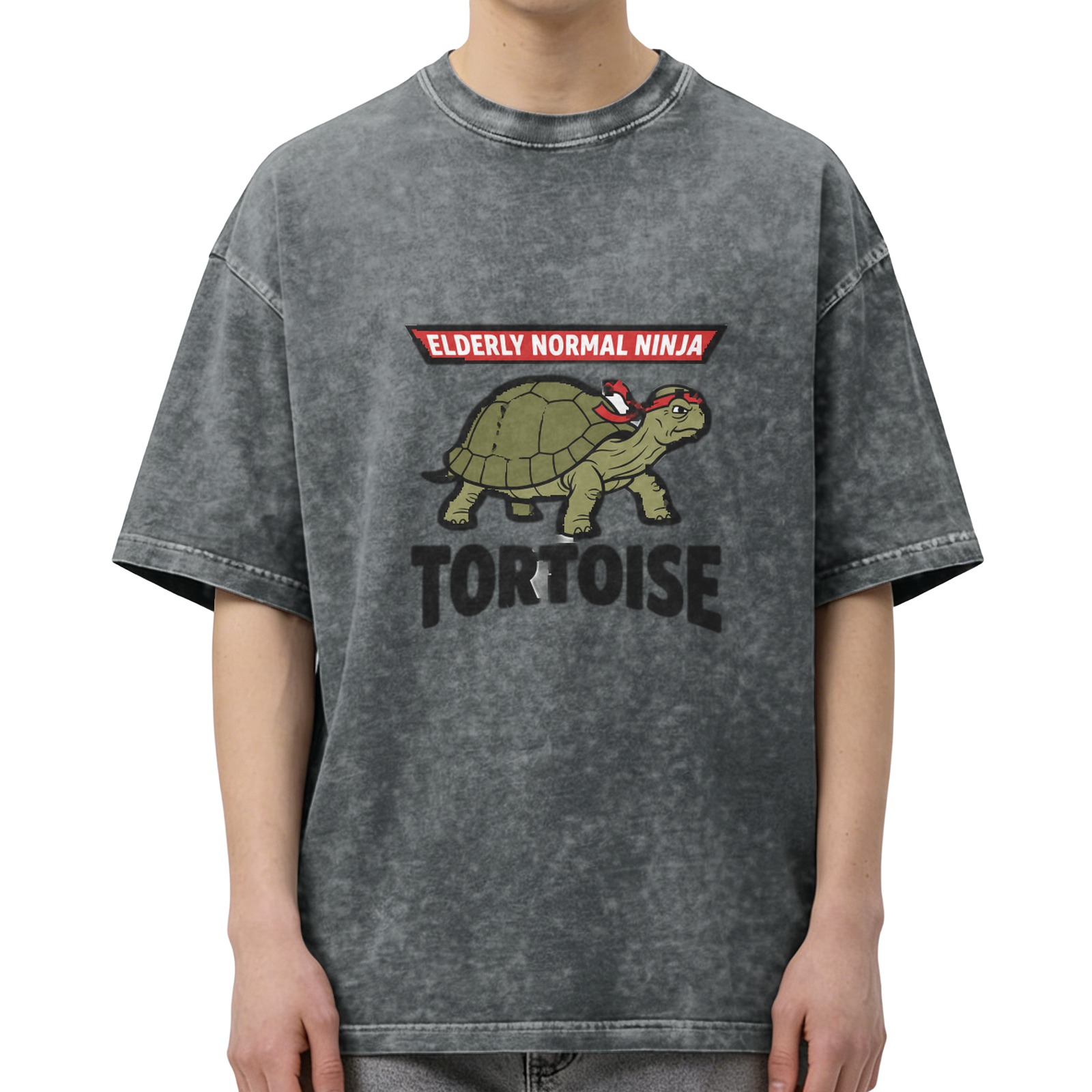 Elderly Normal Ninja Tortoise Graphic Stonewashed T-Shirt