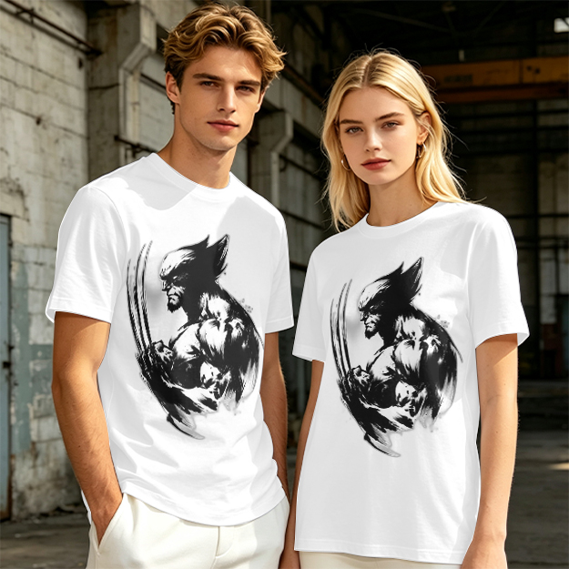 Olive T-shirt with Ink Style Wolverine Graphic Print