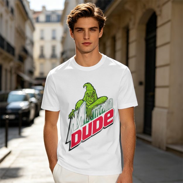 Olive T-Shirt with Grinch Mountain Dude Graphic Print