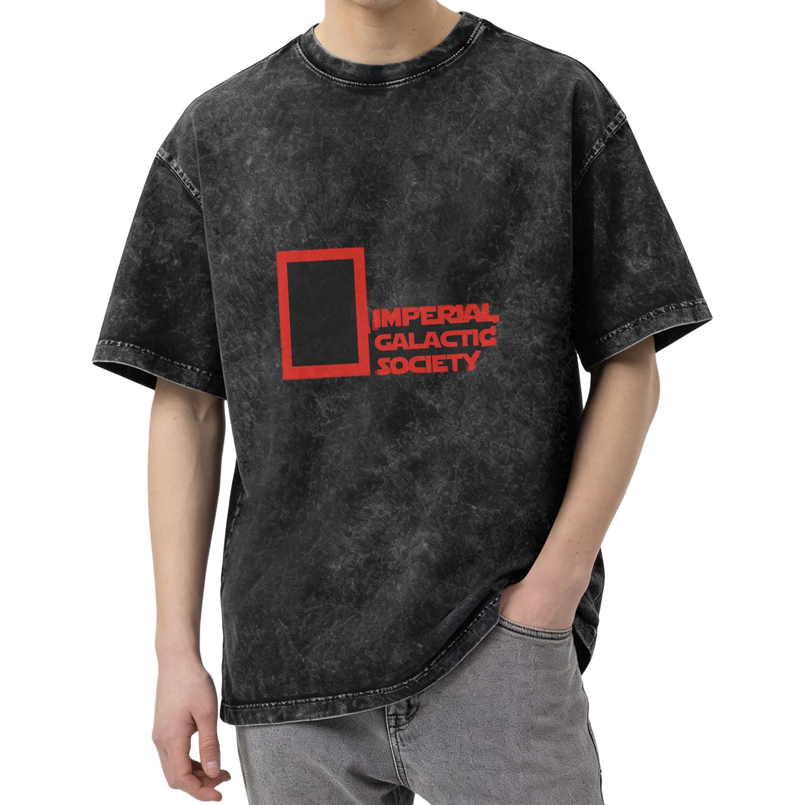 Washed Black T-Shirt With Imperial Galactic Society Print