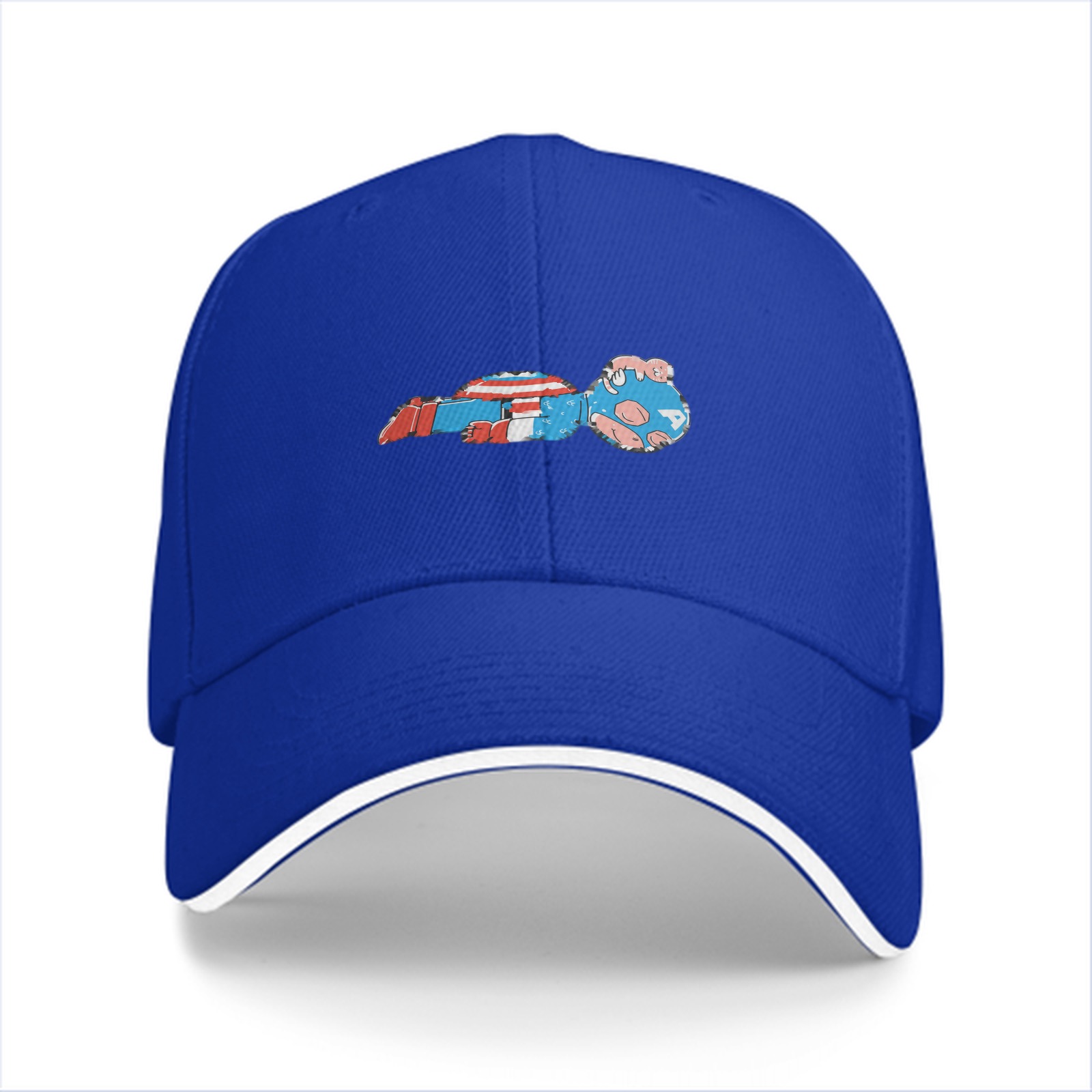 Black Baseball Cap With Mini Captain America Graphic Print