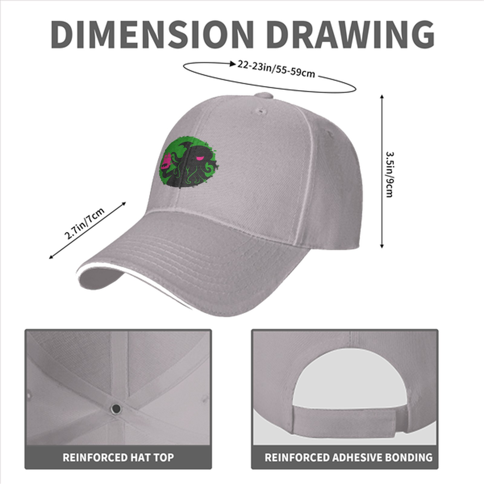 Black Baseball Cap With Cthulhu Attacking Ship Graphic