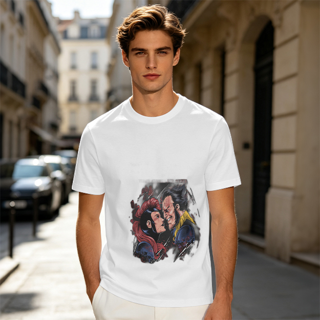 Olive T-shirt with Comic Style Superhero Character Art Print