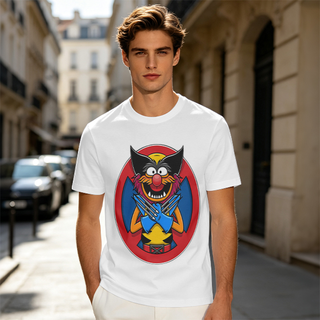 Olive T-Shirt With Muppet Wolverine Mashup Graphic