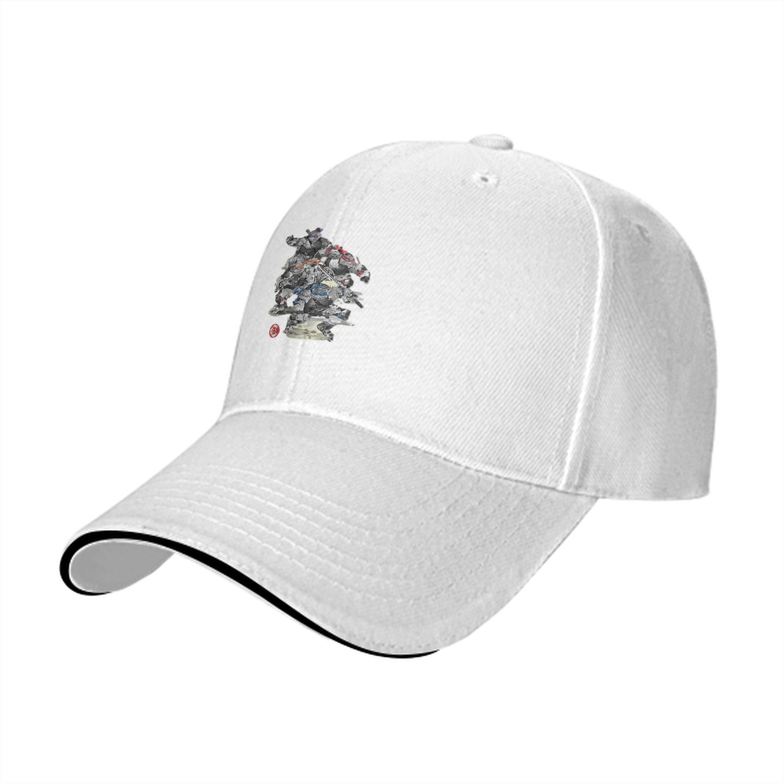 Black Baseball Cap With Detailed Character Collage Print
