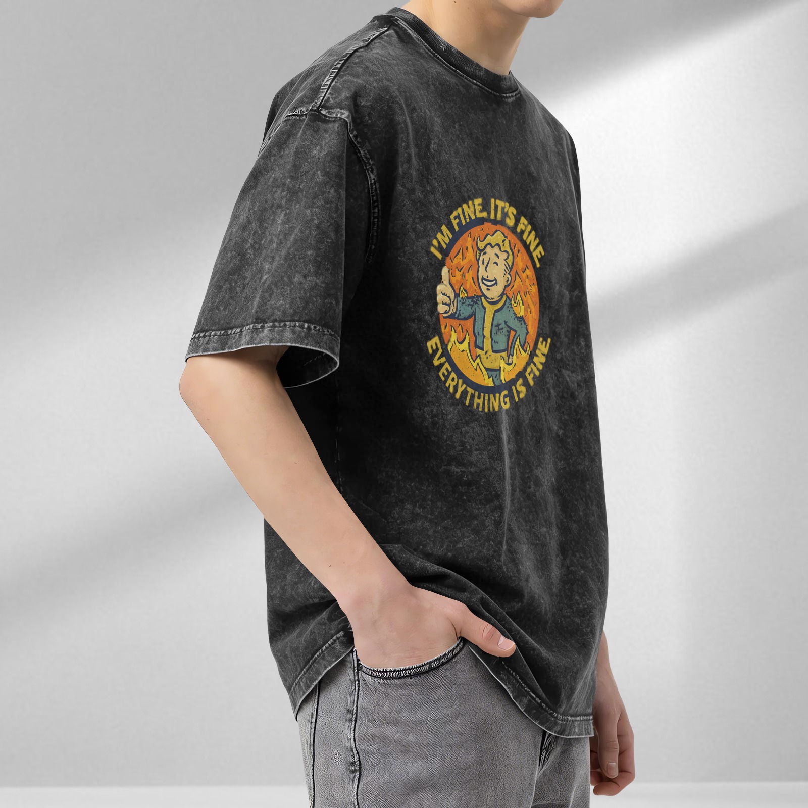 Fallout Vault Boy 'I'm Fine Everything Is Fine' Acid Wash Short Sleeve T-Shirt