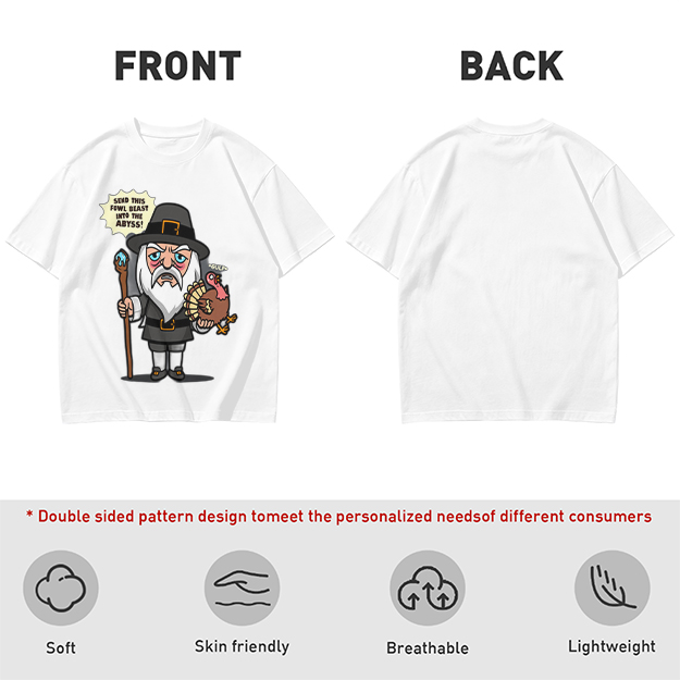 Wizard Pilgrim Holding Turkey Funny Thanksgiving T-Shirt Design