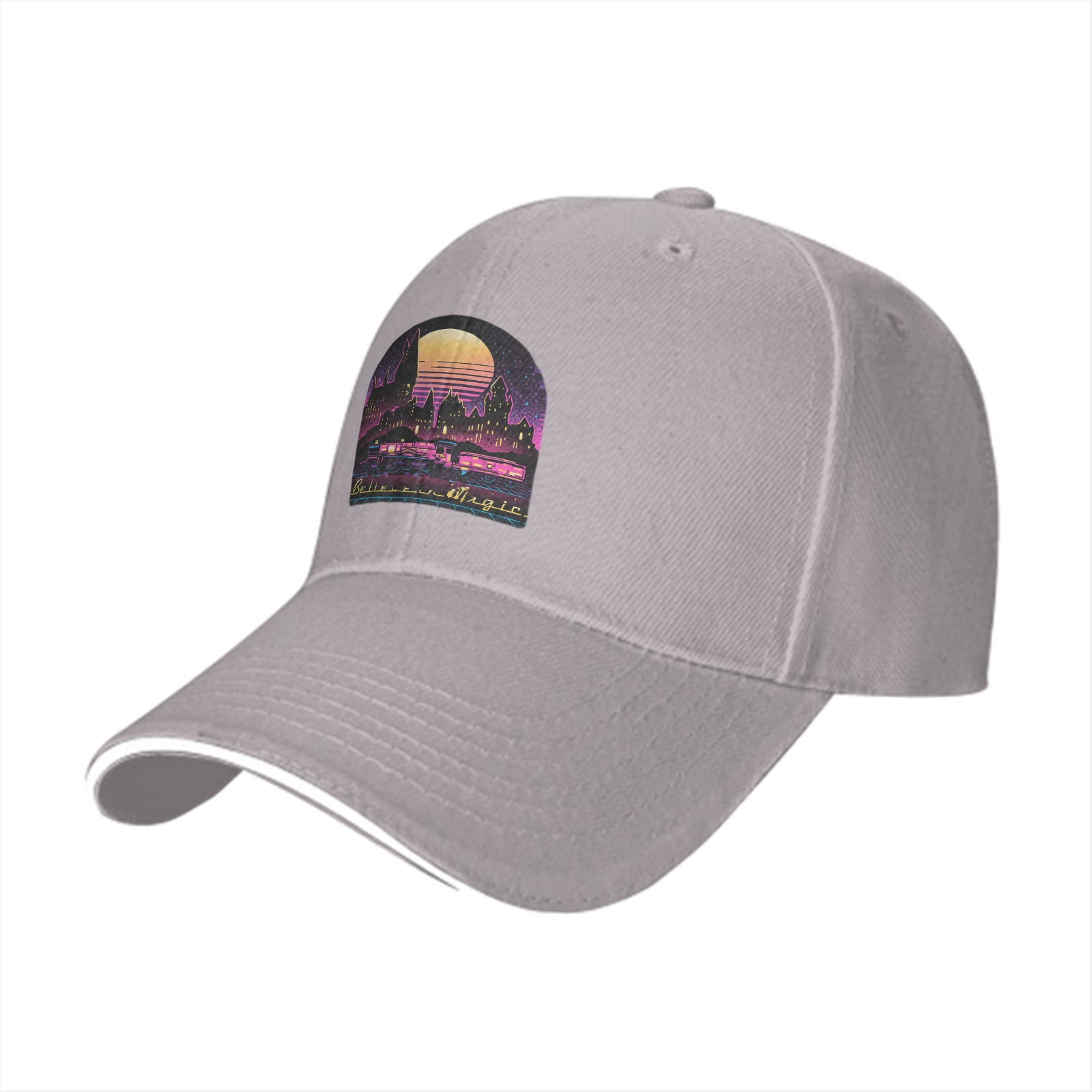 Black Baseball Cap With Neon Magic Castle Sunset Graphic