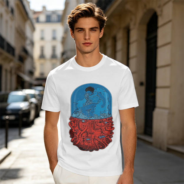 Olive T-Shirt With Surreal Capsule Water Figure Graphic