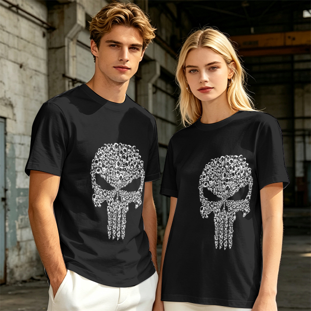 Olive T-Shirt With Punisher Skull Made Of Small Skulls