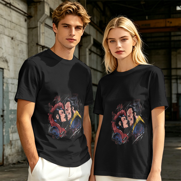 Olive T-shirt with Comic Style Superhero Character Art Print