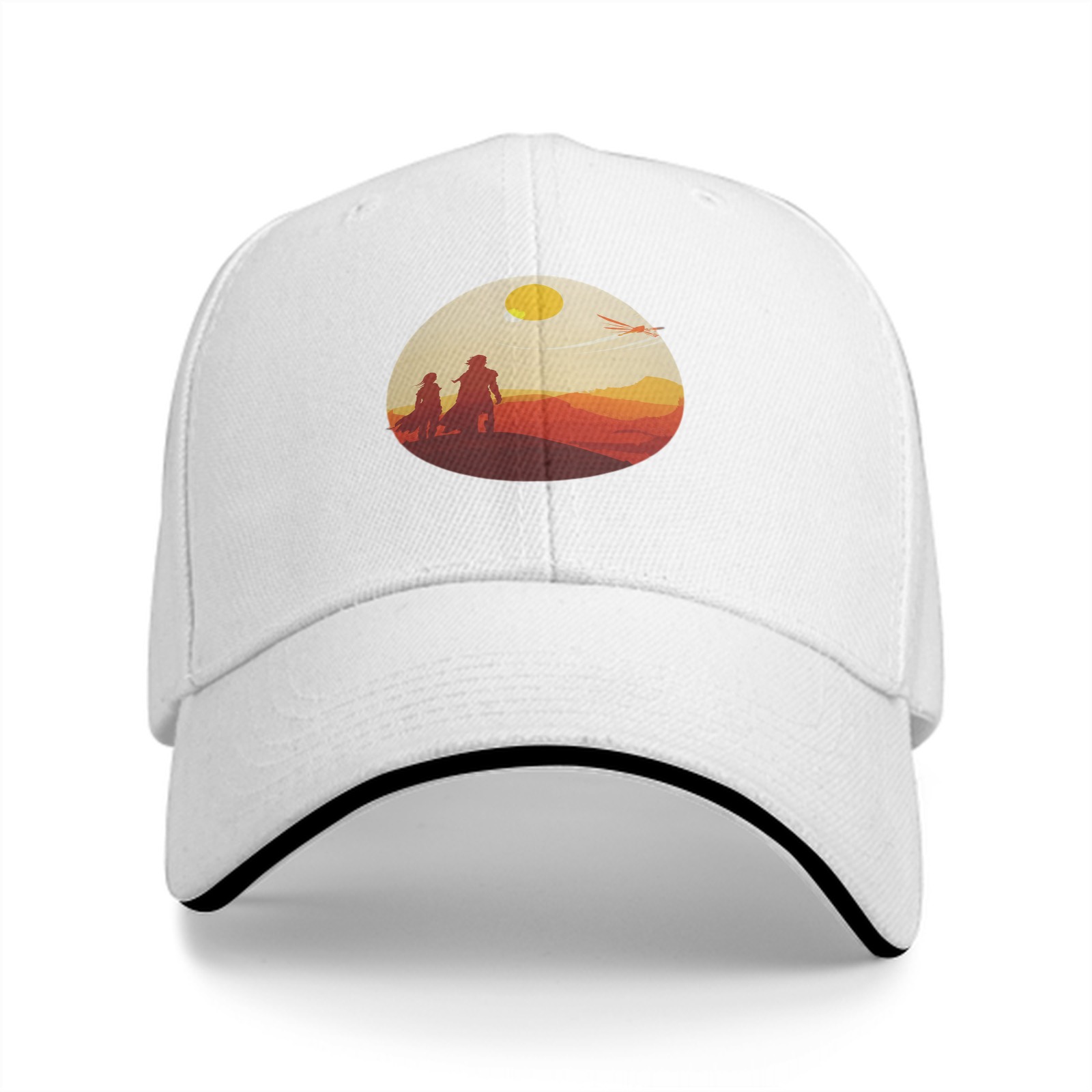 Black baseball cap with desert sunset silhouette print