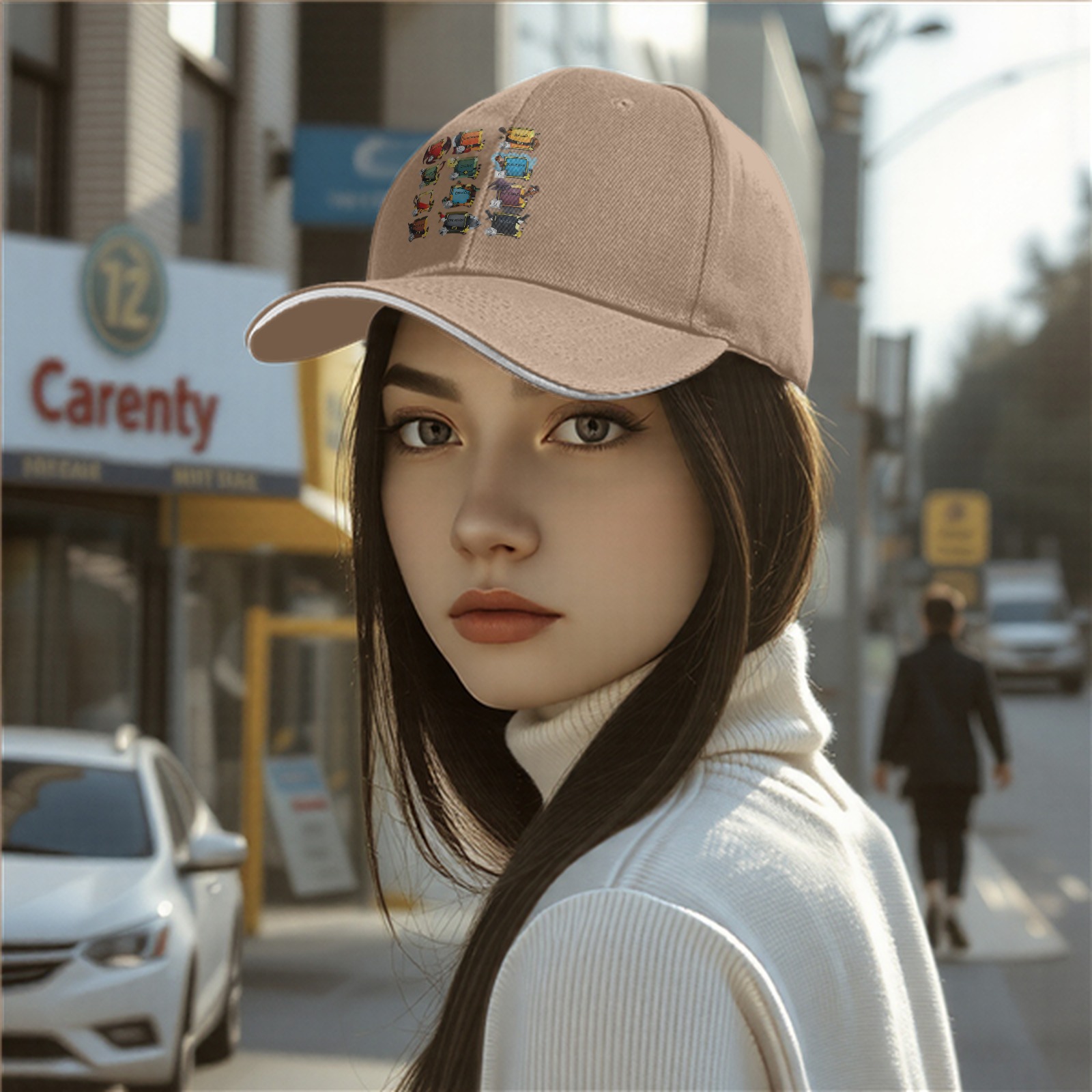 Black baseball cap with fantasy chest design print