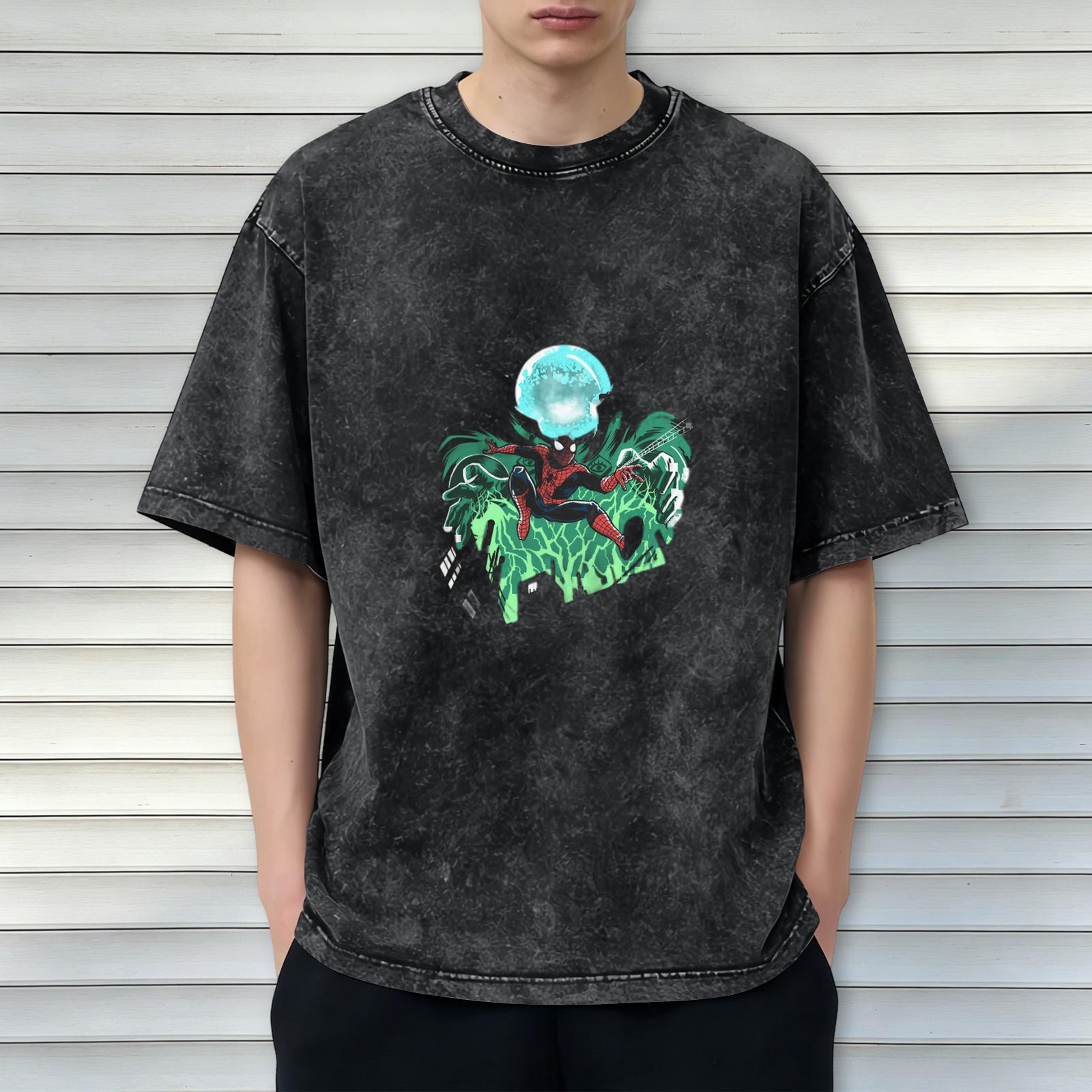 Oversized Spider-Man Graphic Washed Cotton T-Shirt
