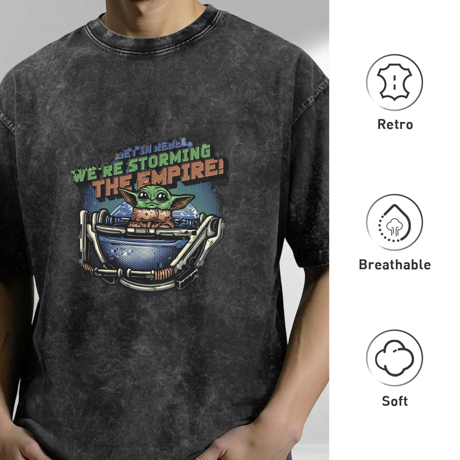 Star Wars Baby Yoda Storming The Empire Acid Wash T-Shirt