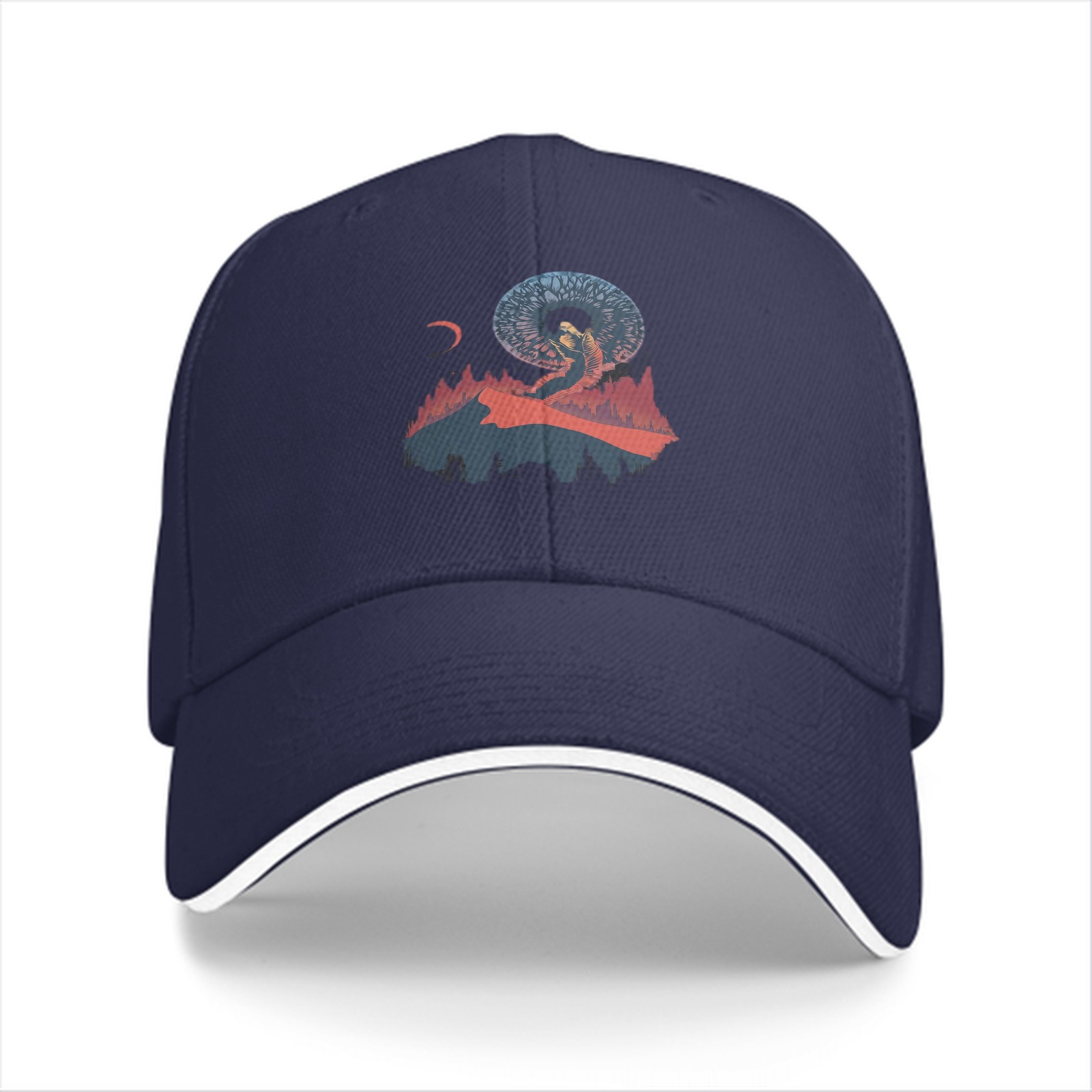 Black Baseball Cap With Surreal Celestial Mountain Art Print
